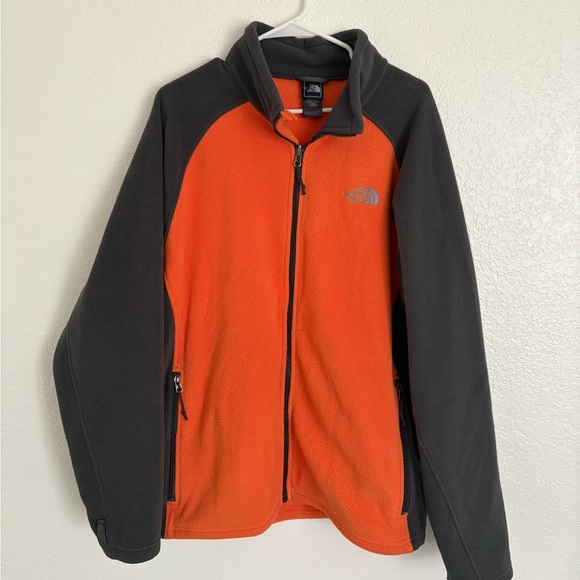 The North Face Mens Spell Out Khumbu Fleece Zip Jacket Orange/Gray Outdoor XL - Picture 1 of 5